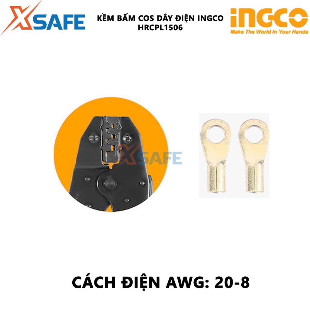 Kềm bấm cos dây điện INGCO HRCPL1506 Kìm cắt tuốt dài 9 inch, phạm vi bấm 1,5-6mm2, cách điện AWG, chịu lực chịu nhiệt