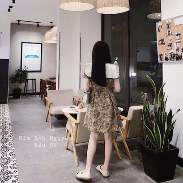 Váy Hoa Vintage Cổ Ren Nơ Trắng Cực Dễ Thương | BigBuy360 - bigbuy360.vn