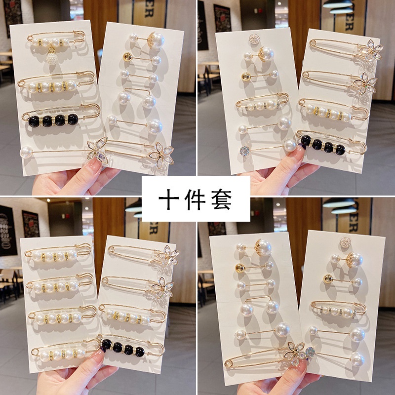 Set 4 / 10 Ghim Cài Áo Đính Ngọc Trai Nhân Tạo Phong Cách Hàn Quốc