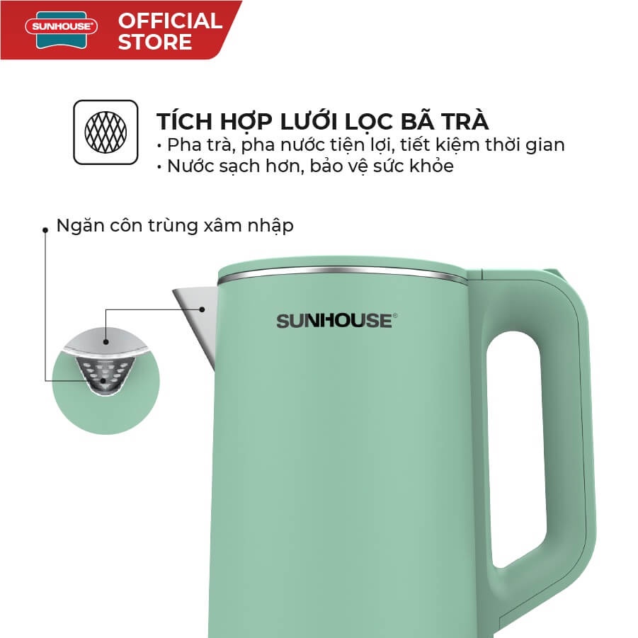 Ấm Đun Siêu Tốc Inox 2 Lớp Sunhouse SHD1350 (1.7 Lít)