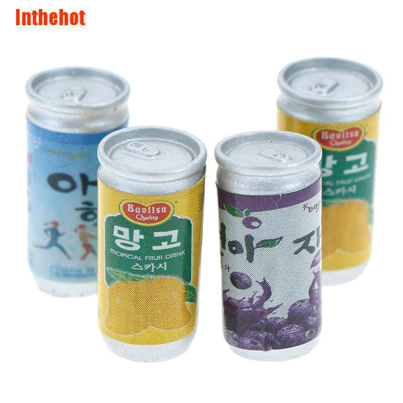 Set 4 mô hình lon nước mini tỉ lệ 1: 12 trang trí nhà búp bê