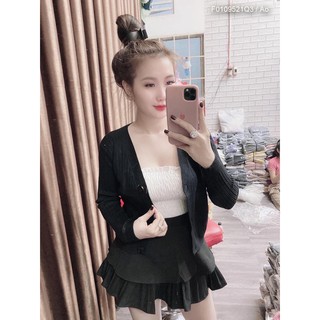 Áo khoác len gân nút cổ tim