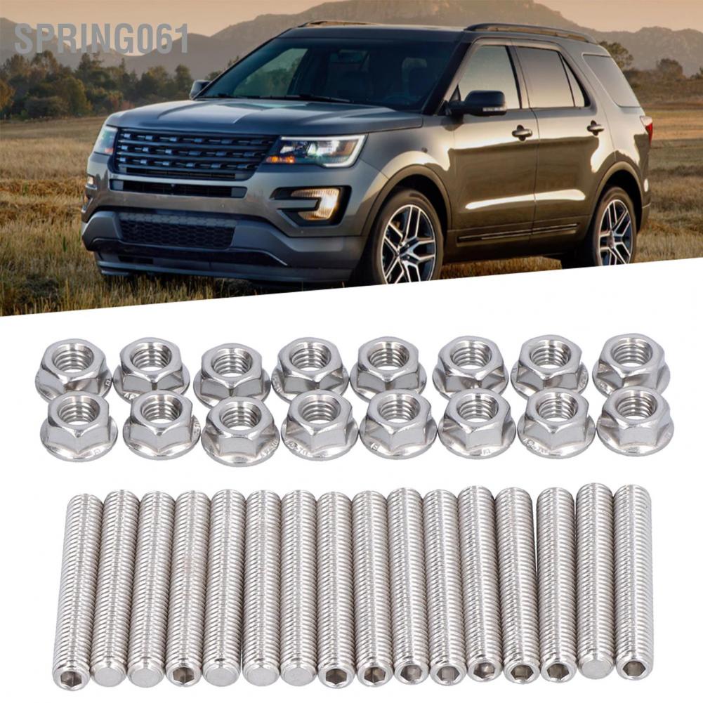 Spring061 Exhaust Manifold Stud Nuts Kit N811313S431 304 Stainless Steel for FORD 4.6 and 5.4 LITER V8 Engine
