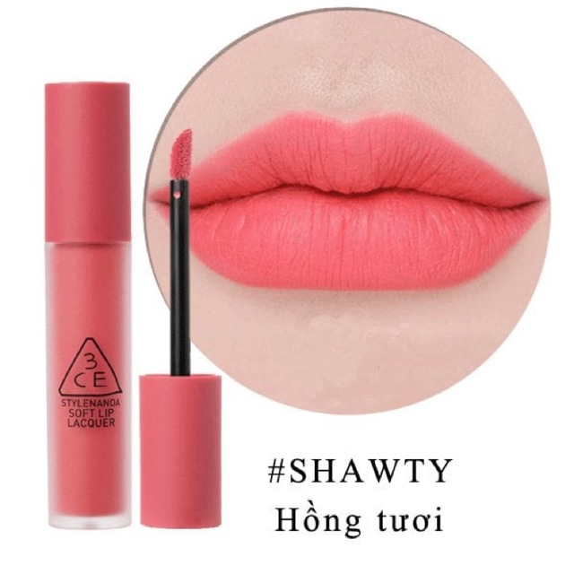 Combo 2 thỏi son kem 3ce sofl lip lacquer shawty and tawny red ( hồng tưởi và cam đất)