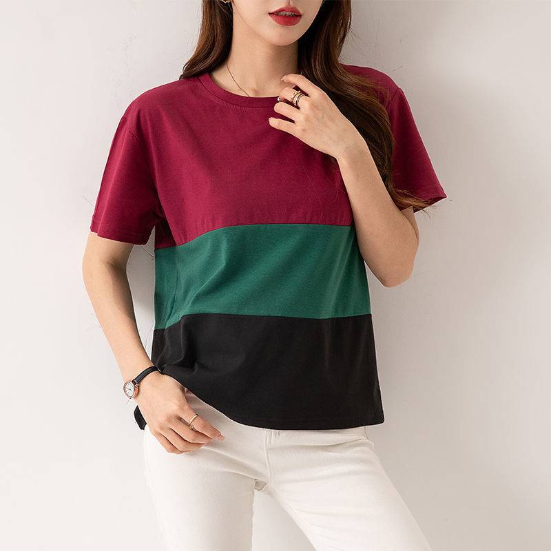 Áo Thun Cotton Cổ Tròn Tay Ngắn Dáng Rộng Màu Sắc Đơn Giản Dành Cho Nữ