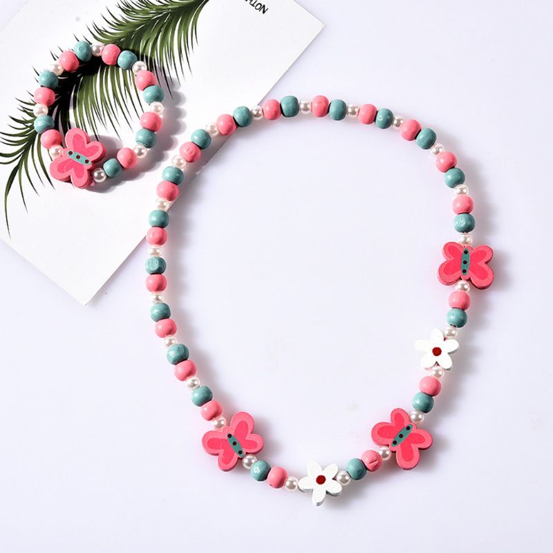 1 Bộ Vòng Tay / Vòng cổ Hạt Nhiều Màu Sắc Phong Cách Công Chúa Dành Cho Bé
