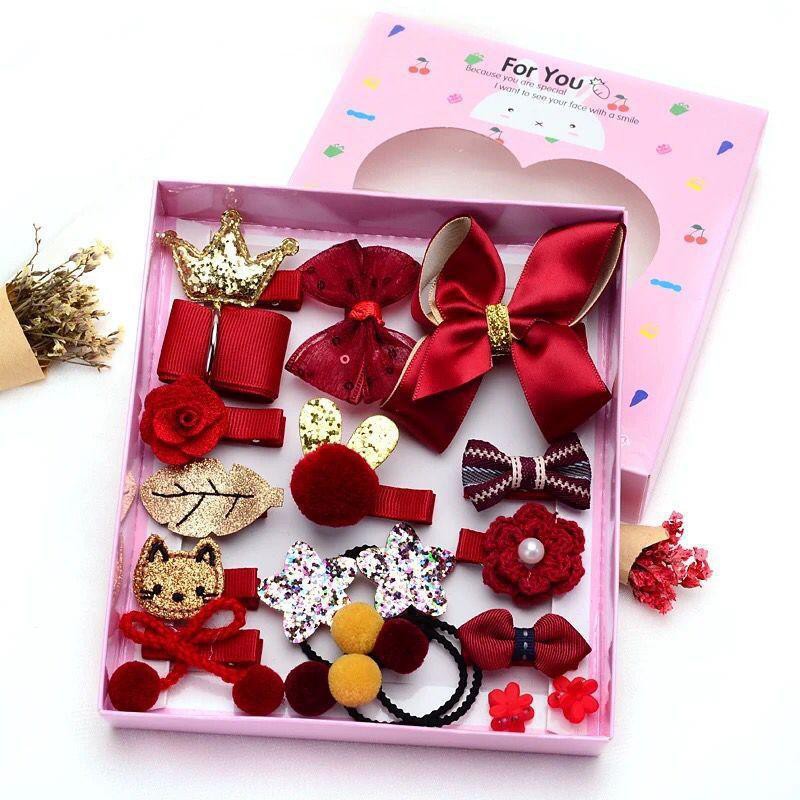 Set 18 Kẹp Tóc / Dây Buộc Tóc Mini Dễ Thương Cho Bé Gái