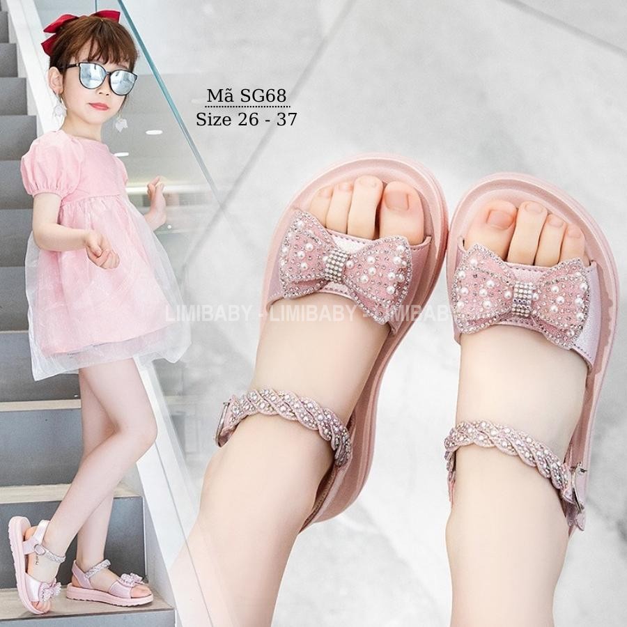 Sandal bé gái 3 - 12 tuổi gắn nơ công chúa điệu đà quai hậu màu hồng kiểu dáng thời trang phong cách Hàn Quốc SG68