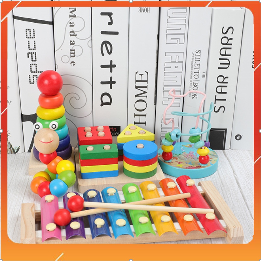 Combo 5 món đồ chơi phát triển trí tuệ - đồ chơi gỗ thông minh kích thích bé tăng khả năng tập trung, ghi nhớ
