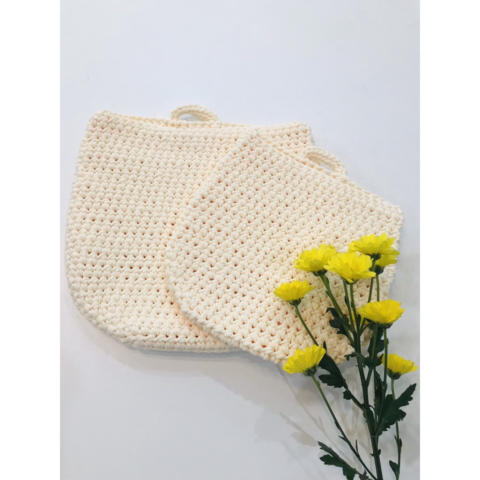 Bộ đôi túi đựng đồ treo tường đan móc thủ công