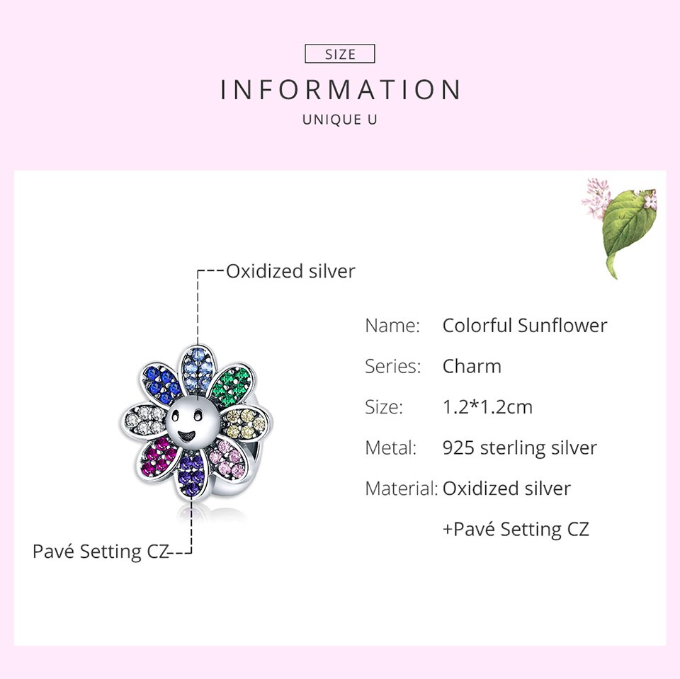 Hạt xỏ trang sức BAMOER SCC1701 bạc 925 hình hoa hướng dương cho vòng đeo tay 3mm