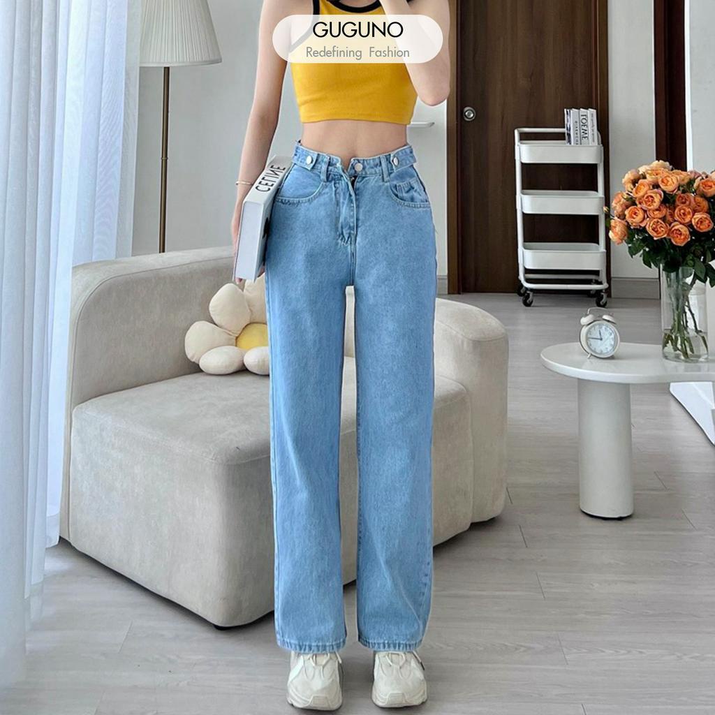 Quần jeans nữ ống rộng GUGUNO (Mẫu thật)