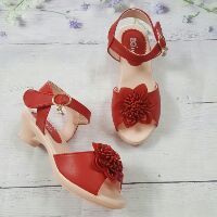 Sandal gót 3p đính hoa cho bé gái