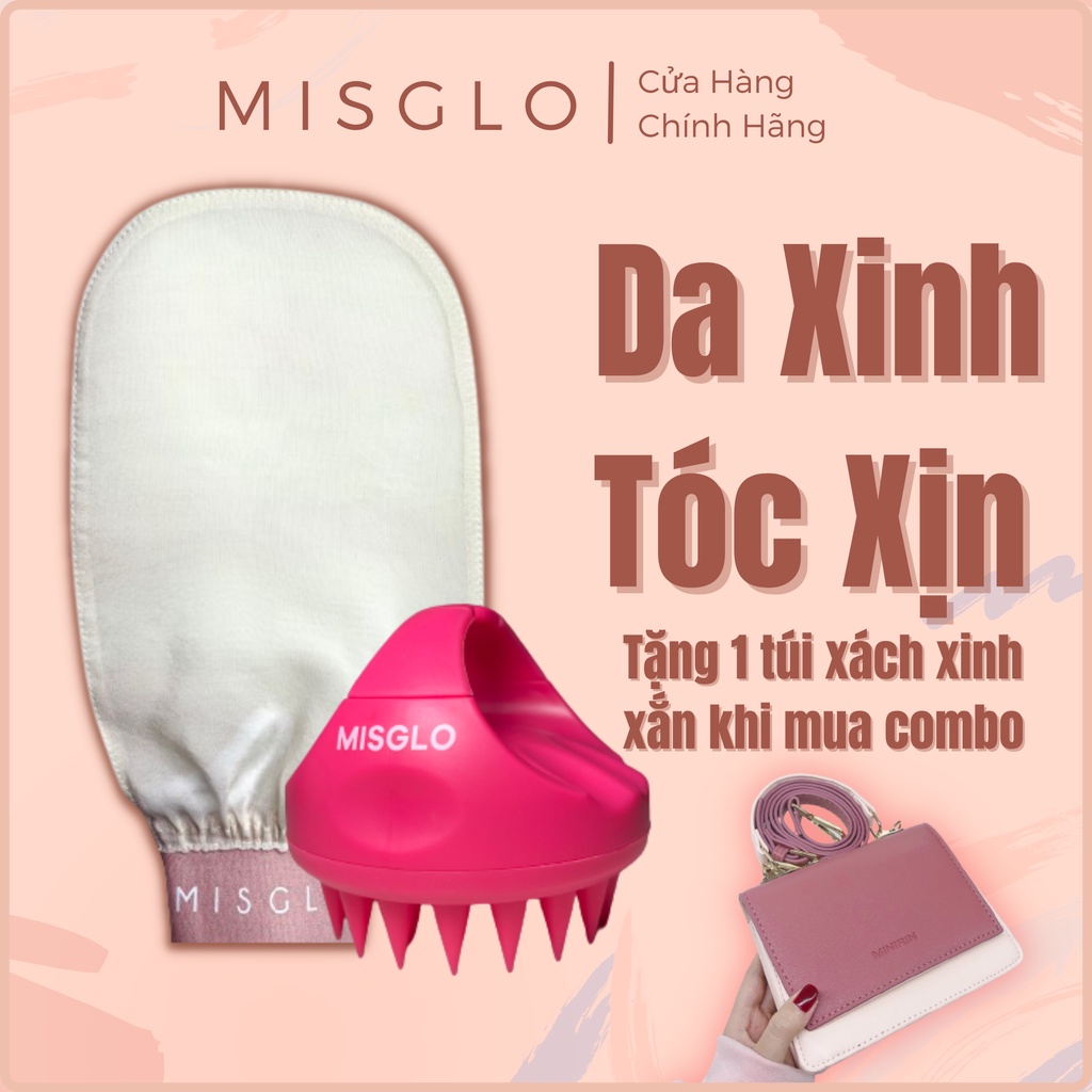 Combo 2 món Găng Tay Tẩy Da Chết Cao Cấp Misglo Và Lược Gội Đầu Giảm Rụng Tóc Misglo Chính Hãng