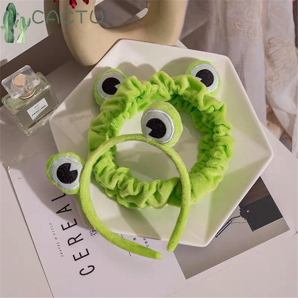 Băng đô cài tóc bản rộng vải lông cừu san hô co giãn phối hình chú ếch dễ thương cho nữ