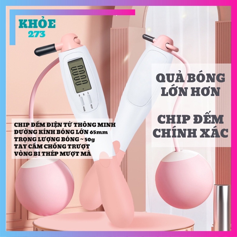 Dây nhảy không dây đếm số bóng lớn SHOP THỂ THAO KHỎE nâng cấp bộ đếm điện tử và bóng lớn 65mm
