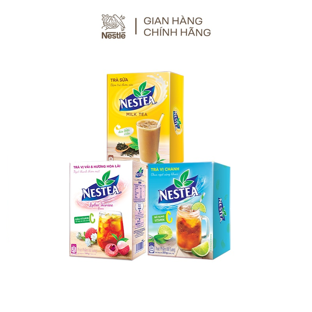 Combo 3 hộp trà Nestea: 1 hộp vị trà chanh, 1 hộp vị trà sữa , 1 hộp vị vải lài