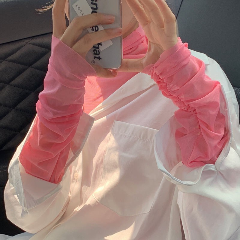 2023 summer new high-neck net gauze base shirt sun protection clothes thin long sleeve full with inner shirt women's net gauze top