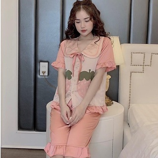 [Bộ Ngủ Lụa Pijama Lụa Lửng -Trái Dâu] Họa Tiết Xinh Xắn