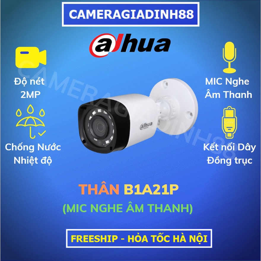 Camera Ngoài Trời 2MP Dahua HAC- B1A21P B2A21P 1080P HDCVI Cooper [Chính hãng Dahua DSS - Bảo Hành 24Th]