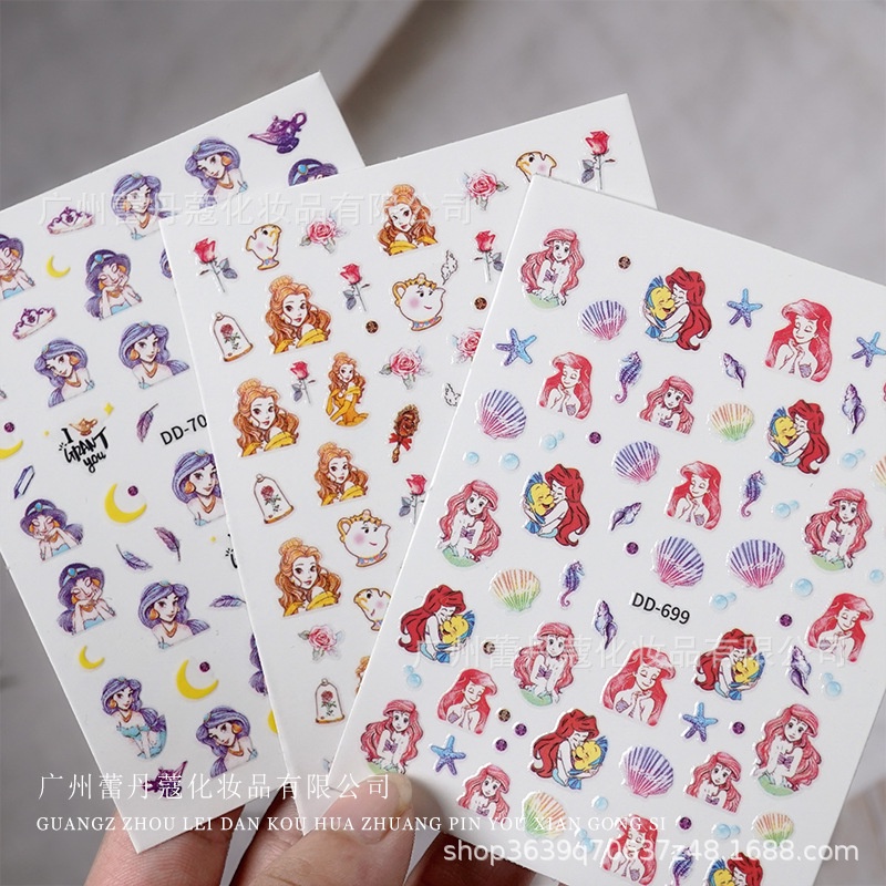 Nhãn Dán Móng Tay Tự Dính Họa Tiết Công Chúa Hoạt Hình Nàng Tiên Cá Dễ Thương