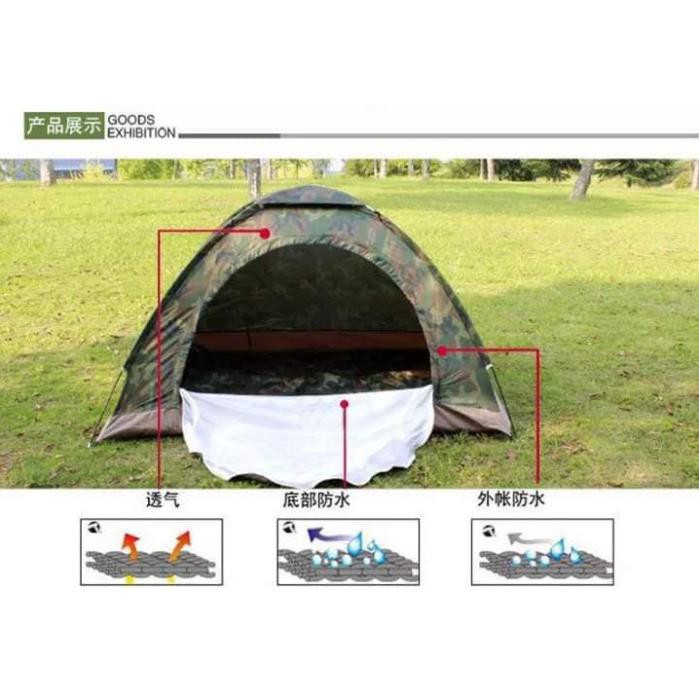 Lều phượt cắm trại vải dù rằn ri , lều du lịch 2 lớp nhiều màu, picnic gia đình , chống muỗi , chống nước cho 2-3 người