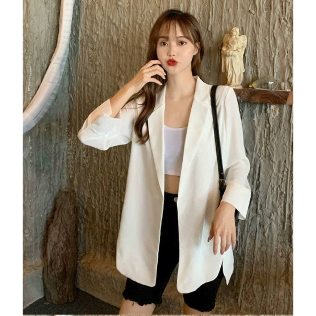 Áo Khoác Vest Không Nút Xẻ Hông (TRẮNG)