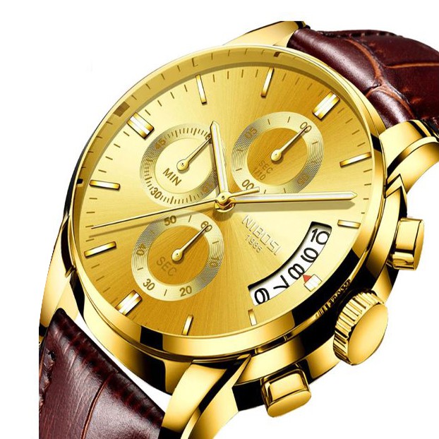 [Tặng vòng tay]Đồng hồ nam NIBOSI chính hãng NI2353.21 dây da cao cấp chống nước