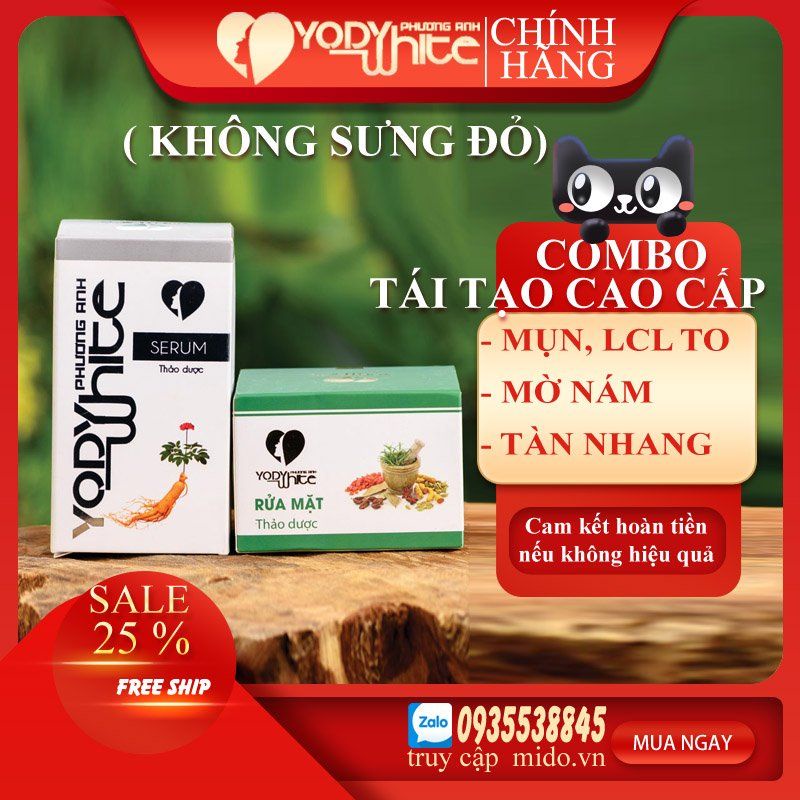 ⚡COMBO Serum tái tạo da + Bột Rửa mặt Yody White tái tạo da không sưng đỏ làm sạch mụn nám tàn nhang