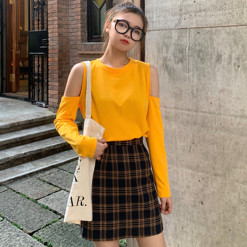 Áo thun SUXI trễ vai màu trơn phong cách Hàn Quốc thời trang dành cho nữ