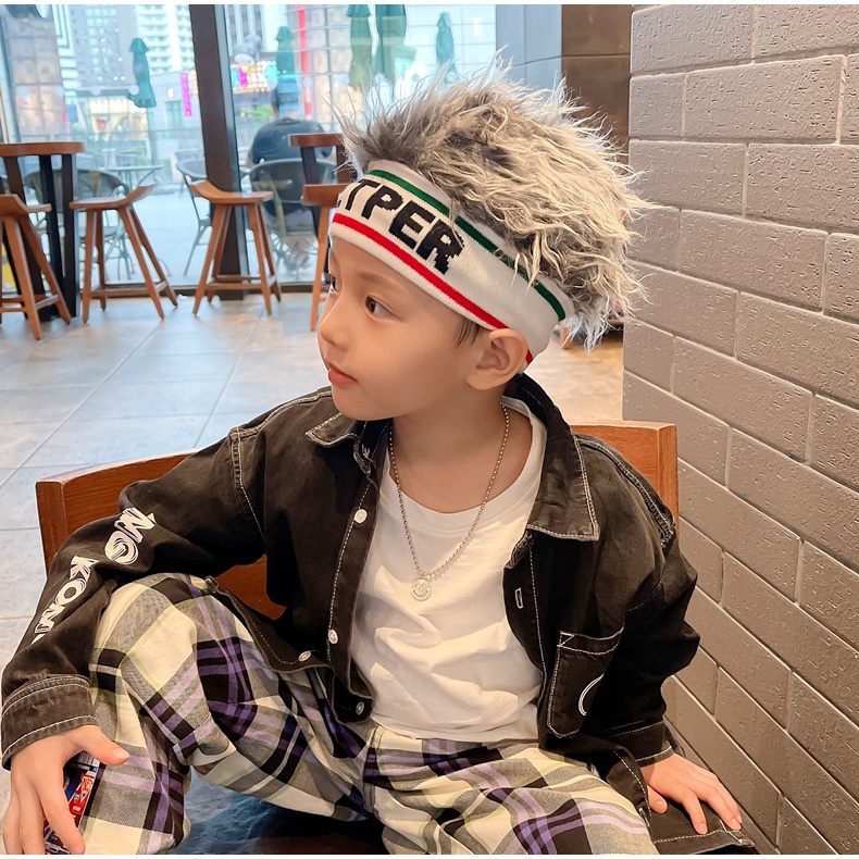 Mũ Len Đội Đầu Phối Tóc Giả Thời Trang Phong Cách Hip hop Cho Bé