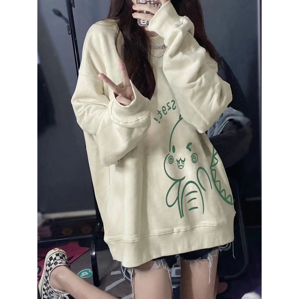 Áo Sweater Cổ Tròn Dáng Rộng In Họa Tiết Dễ Thương Thời Trang Thu Đông Cho Nữ