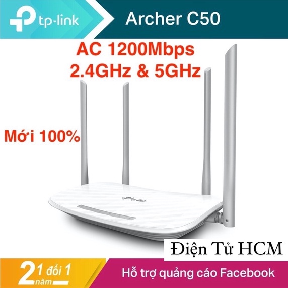 TP-Link AC 1200Mbps Bộ phát wifi không dây (Thiết bị mạng) - Archer C50 - Hàng Chính Hãng