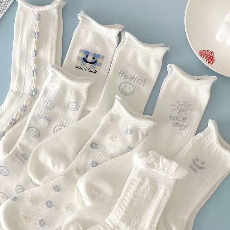 Vớ cotton Cổ Cao Thêu Họa Tiết Phong Cách Hàn Quốc Thời Trang Cho Nữ