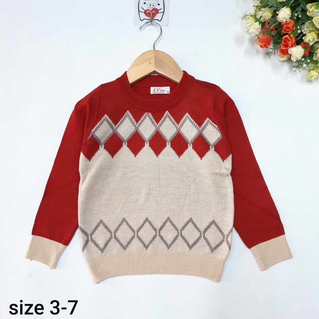 DG79-AL-06- Áo len tay dài bé trai, chất len ko xù, phối màu, size 3-7, made in Việt Nam
