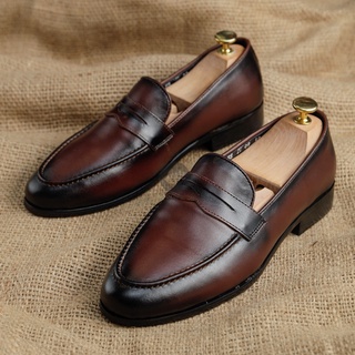 Giày lười nam đẹp kiểu dáng Penny Loafer da bò thật bh 12 tháng - Mã T162