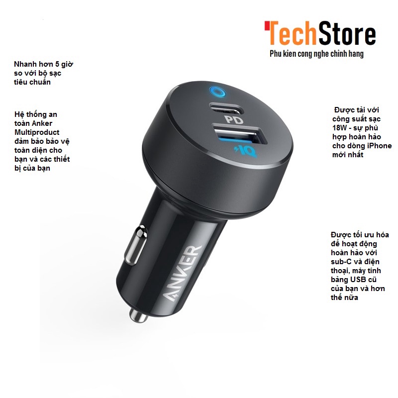 Sạc ô tô Anker PowerDrive PD 2 Car Charger - A2720 (SẢN PHẨM PHÂN PHỐI CHÍNH HÃNG TẠI THỊ TRƯỜNG VIỆT NAM)