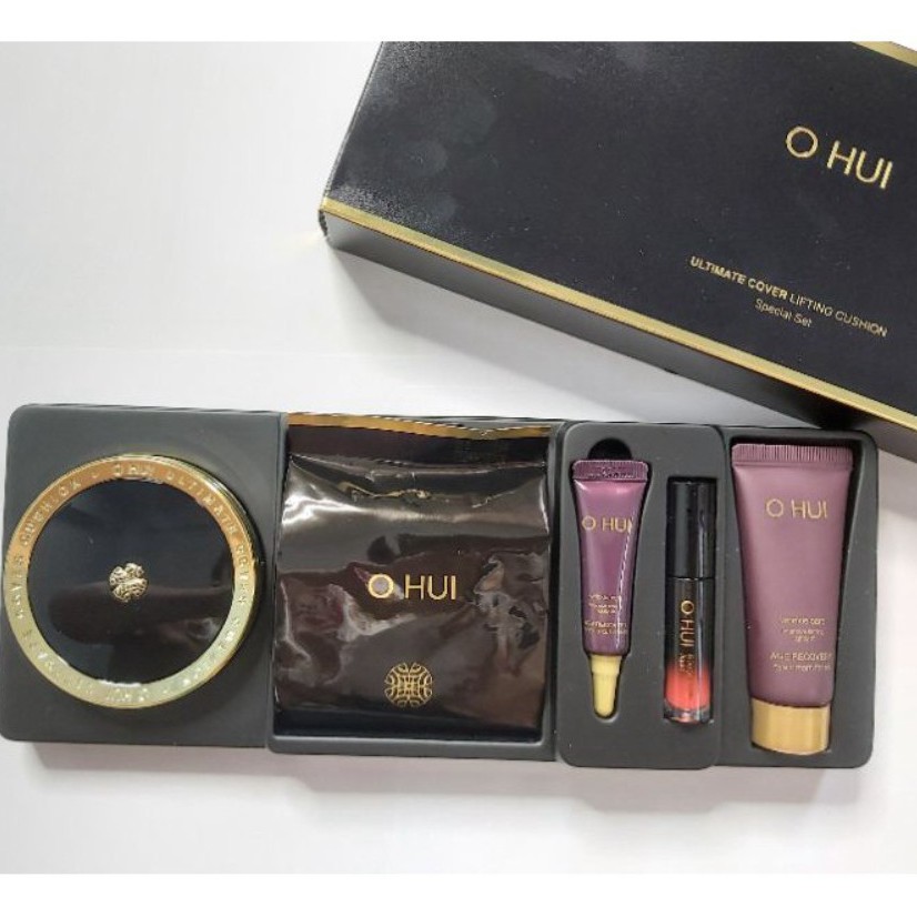 Set phấn nước Ohui Cushion siêu lì, che phủ tốt và giảm nhăn da OHUI Ultimate Cover Lifting SPF50+PA+++ tặng son