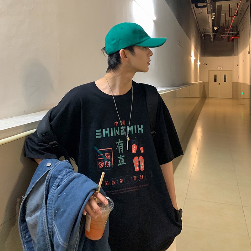 Áo thun tay ngắn dáng rộng in hình graffiti phong cách Hàn Quốc cá tính thời trang mùa hè cho nam