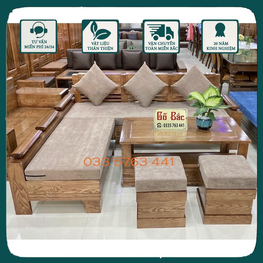 Ảnh thật kèm video sofa góc trứng gỗ sồi Nga 100% cho phòng khách mini - ghế sofa kích thước 2mx1m8