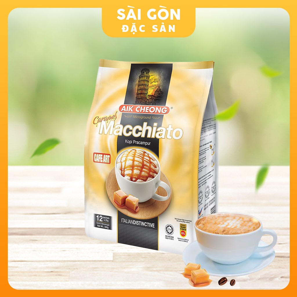 Cà Phê Gói Aik Cheong Malaysia Macchiato Caramel Hòa Tan 12 Gói x 25 Gam SÀI GÒN ĐẶC SẢN