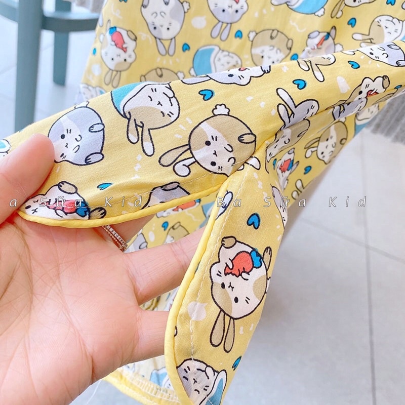 Đầm Sườn Xám Cách Tân Tay Ngắn Kiểu Trung Hoa Dễ Thương In Hình Thỏ Vàng Cho Bé Gái từ 12kg - 25kg