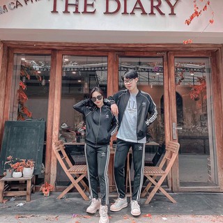 Bộ thể thao adidas nam sst 3 sọc đen bomber quần ống suông có khoá. made in cambodia