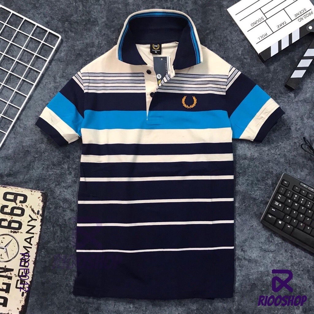 Áo thun nam trung niên có cổ cotton dày mịn kẻ sọc ngang cao cấp bông lúa RCP012 - áo polo nam form rộng Riooshop