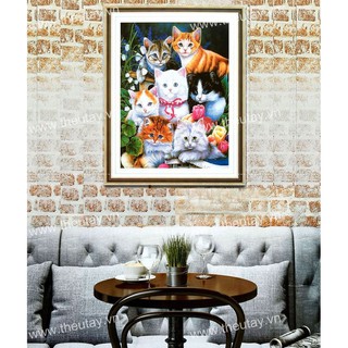 Tranh Đính Đá ABC (ĐÍNH TOÀN BỘ) Các Bé Mèo DF2719 (KHÁCH TỰ ĐÍNH) KT:50X64CM