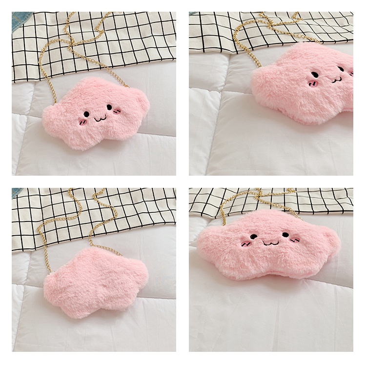 Túi Xách Đeo Vai Hình Đám Mây Bằng Lông Nhung Phối Dây Xích Dễ Thương Xinh Xắn Dành Cho Nữ