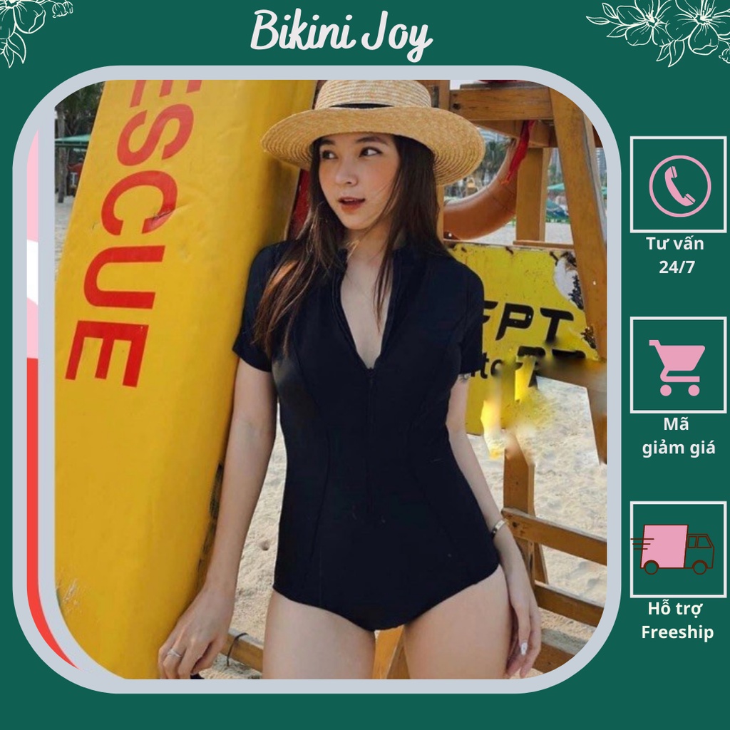 Bikini, bodysuit ❤️ FREESHIP❤️ liền mảnh tay ngắn có khoá kéo ngực siêu cá tính