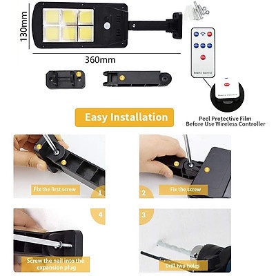 Đèn led năng lượng mặt trời sân vườn có điều khiển 120 led 6 Cob cảm biến ánh sáng bóng người 150w | BigBuy360 - bigbuy360.vn