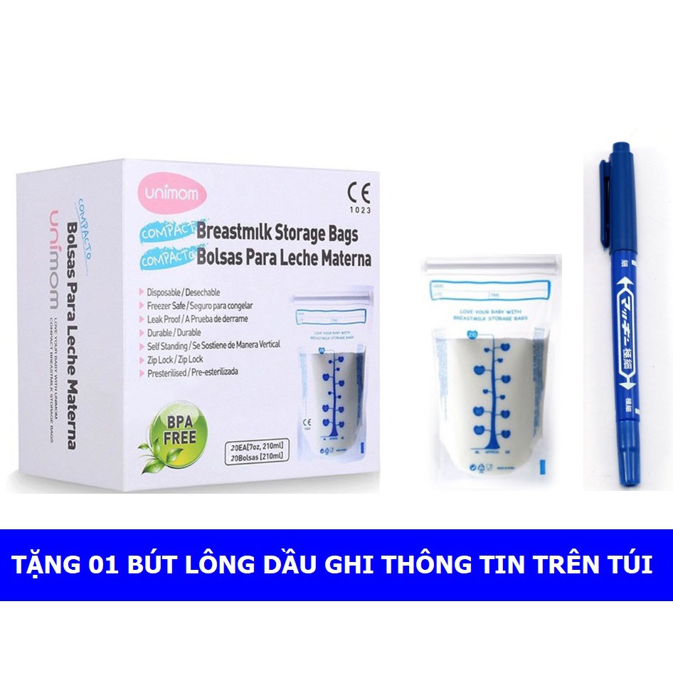 Hộp 60 túi trữ sữa Unimom Compact _ Tặng 01 bút