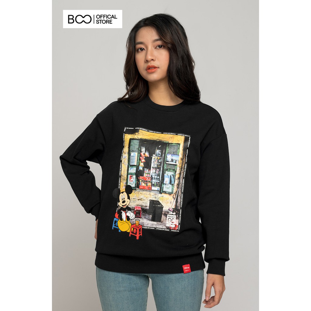 Áo Sweatshirt Nỉ Không Mũ Nam Nữ Unisex BOO Form Rộng In Hình Mickey Relaxing